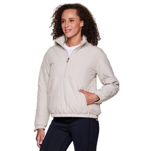 Avalanche Womens Quilted Embroidered Puffer Mock Neck Half Zip Beige Jacket XL